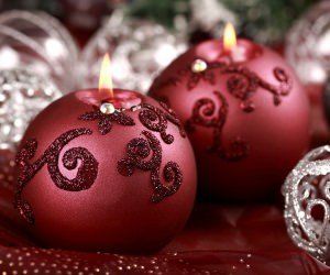 Red Christmas Ornament Ball Candles Wallpaper